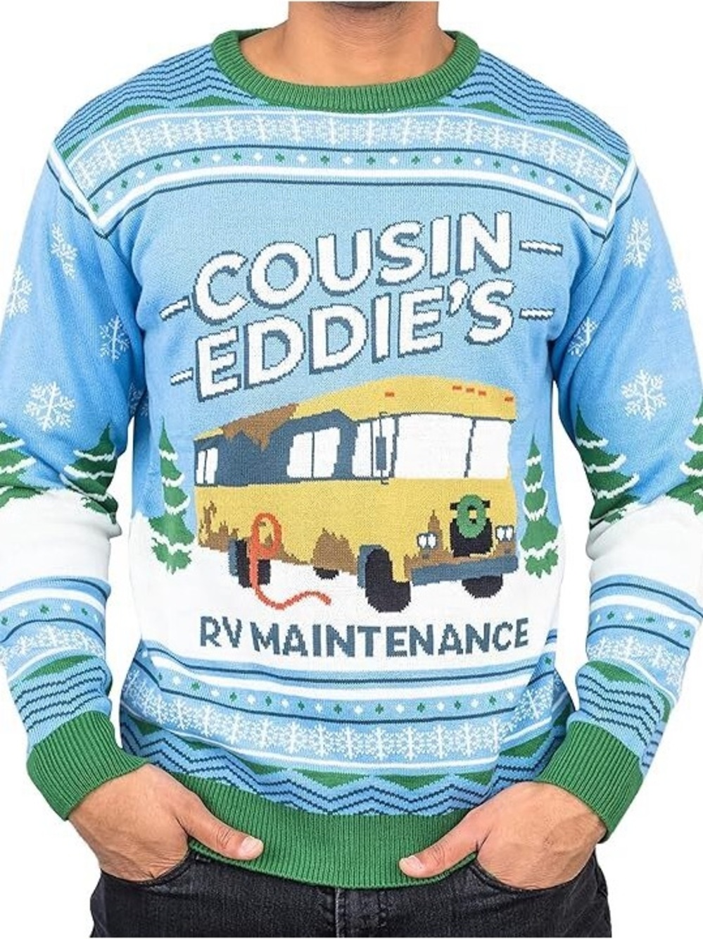 National Lampoon Christmas Vacation Blue Eddies Ugly Christmas Sweater, Size L